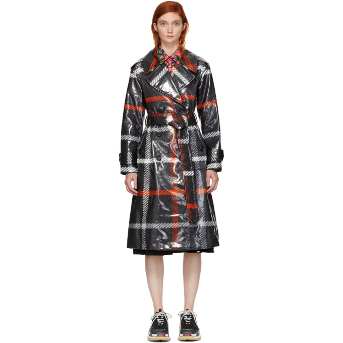 MARC JACOBS MARC JACOBS BLACK AND RED PLAID BELTED TRENCH COAT