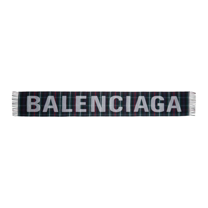 BALENCIAGA Multicolor Tartan Logo Scarf