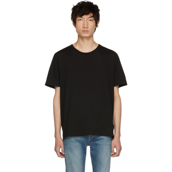 SAINT LAURENT SAINT LAURENT BLACK EMBROIDERED LOGO T-SHIRT