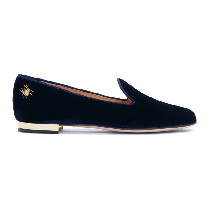 CHARLOTTE OLYMPIA CHARLOTTE OLYMPIA NAVY VELVET NOCTURNAL LOAFERS