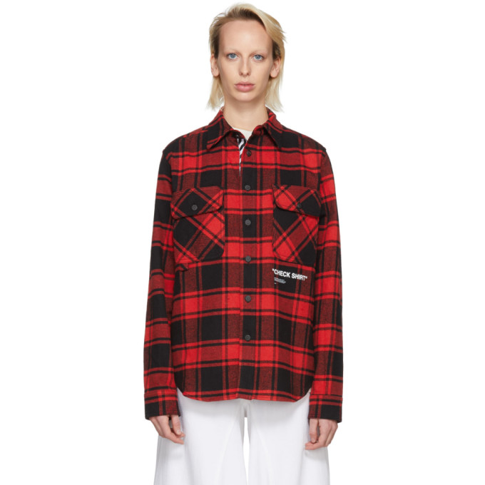OFF-WHITE OFF-WHITE RED AND BLACK QUOTE PLAID SHIRT,OMGA060E18A270102001