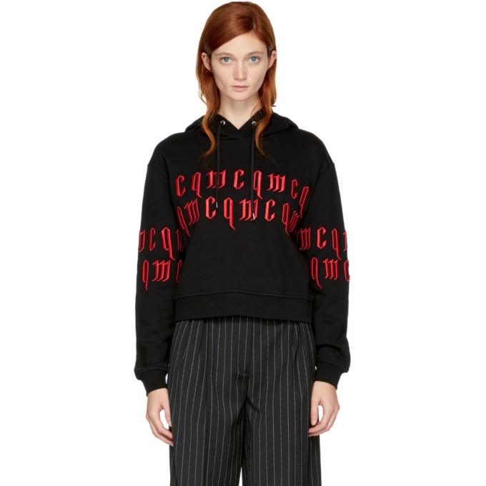 Mcq By Alexander Mcqueen Embroidered Mcq Cropped Sweatshirt, Black/Pink ...