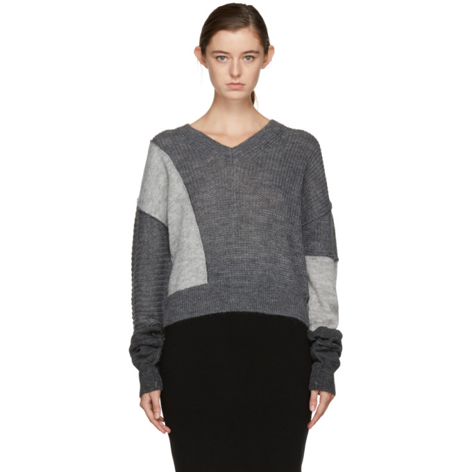 Mcq By Alexander Mcqueen Patched V-Neck Long-Sleeve Cable-Knit Sweater ...