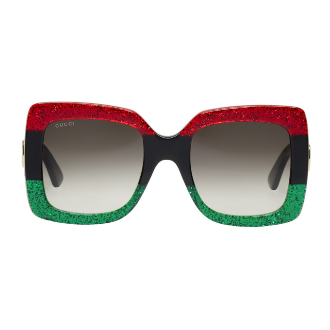 Gucci Glittered Gradient Oversized Square Sunglasses Red Black Green