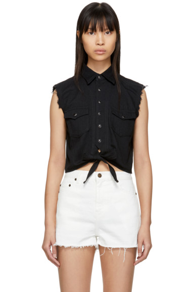 Saint Laurent - Black Fringed Sleeveless Shirt
