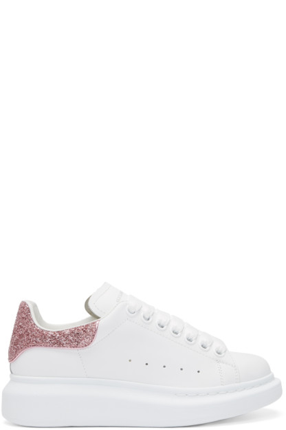 Alexander McQueen - White & Pink Sequin Oversized Sneakers