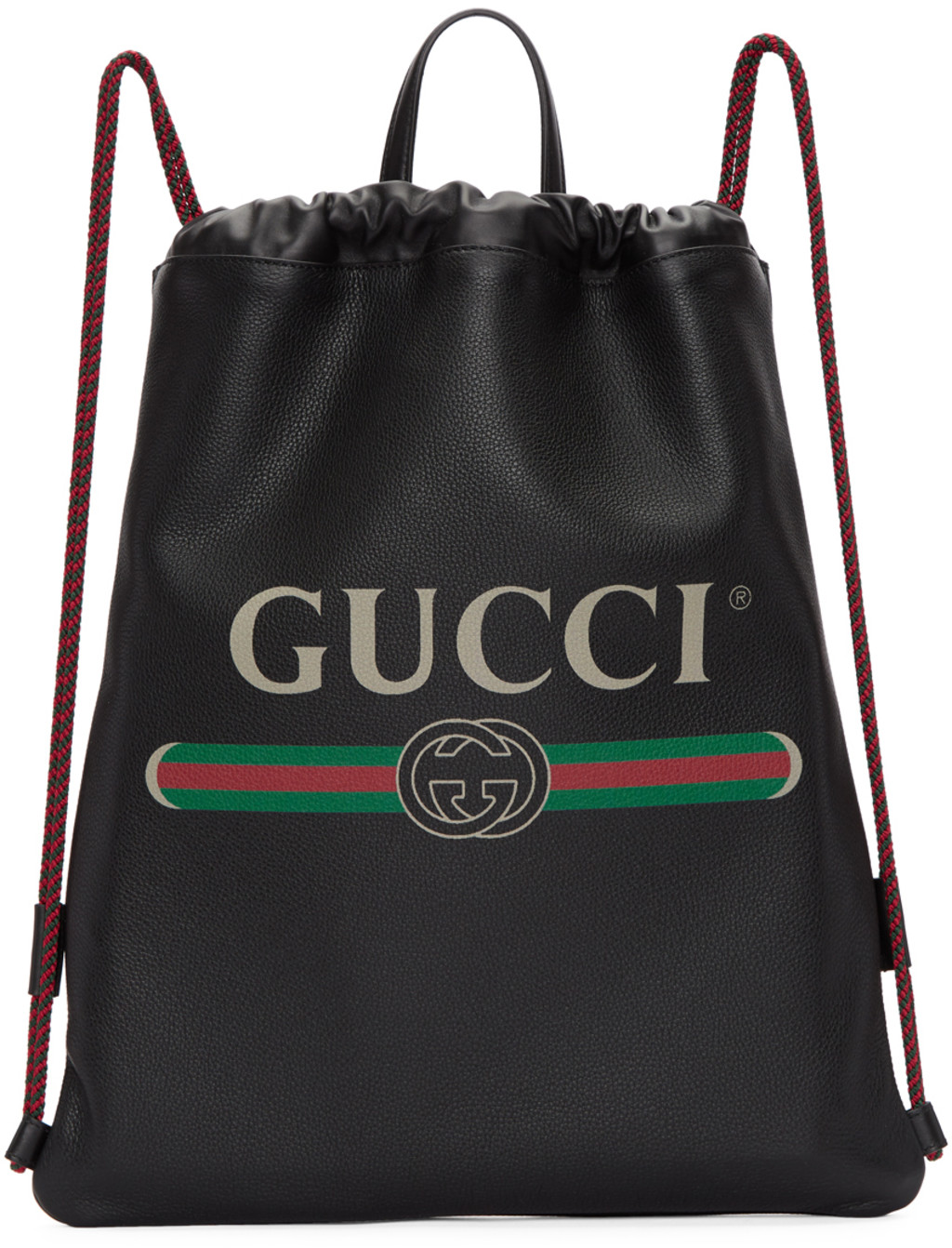 Black Small Logo Drawstring Backpack