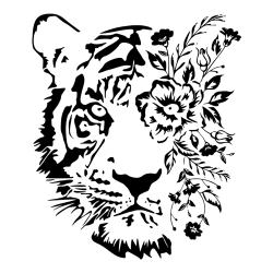 Tiger med blomster - strygemærke