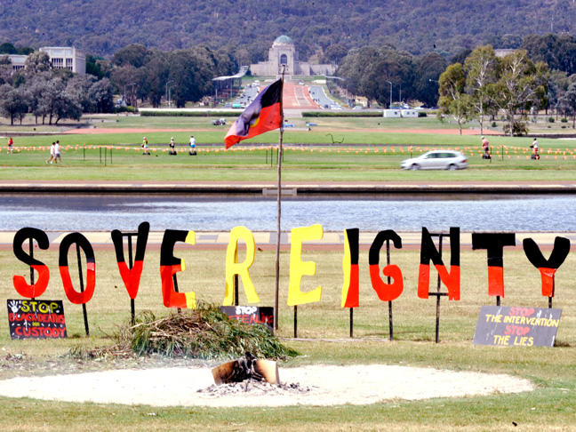 Near the Aboriginal Tent Embassy in Canberra. Picture: AAP
