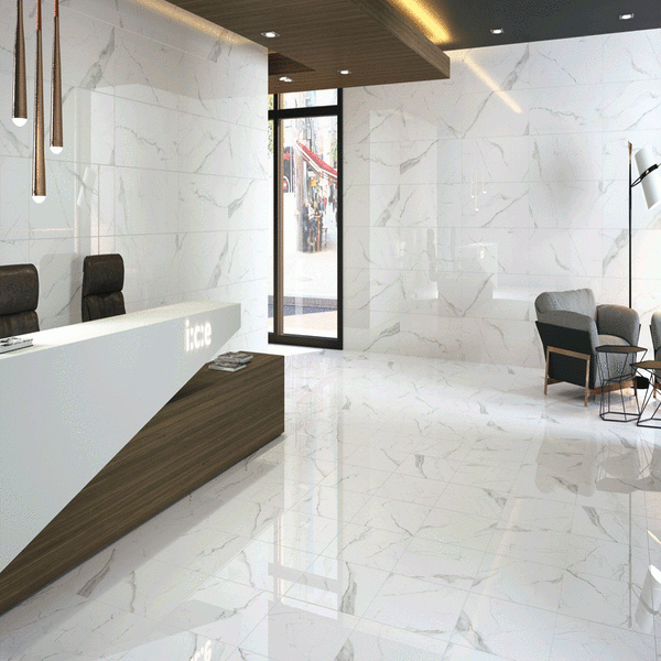 Carrara White Marble Effect 60cm X Polished Porcelain Floor Tile