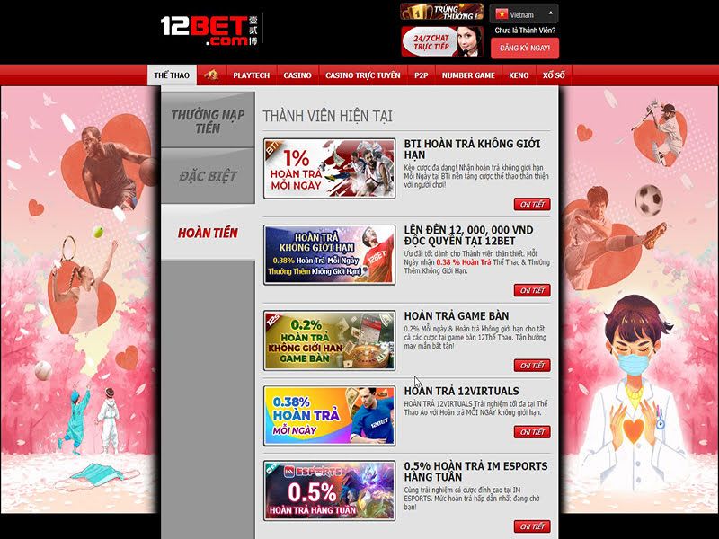 Tổng hợp các khuyến mãi hấp dẫn tại nhà cái 12BET khuyen mai hoan tien tai 12bet - Tổng hợp các khuyến mãi hấp dẫn tại nhà cái 12BET