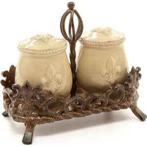 Artimino Fleur-De-Lis Beveled Earthenware Salt & Pepper Shaker Set ... Artimino Fleur-De-Lis Beveled Earthenware Salt & Pepper Shaker Set ...