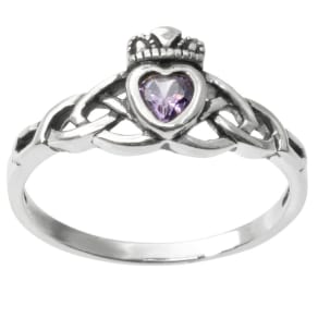 1/5 Ct. t.w. Heart-Cut Cz Bezel Set Celtic Ring in Sterling Silver - Purple, 6, Girl's