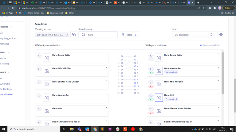 Setting up personalization in Algolia admin interface